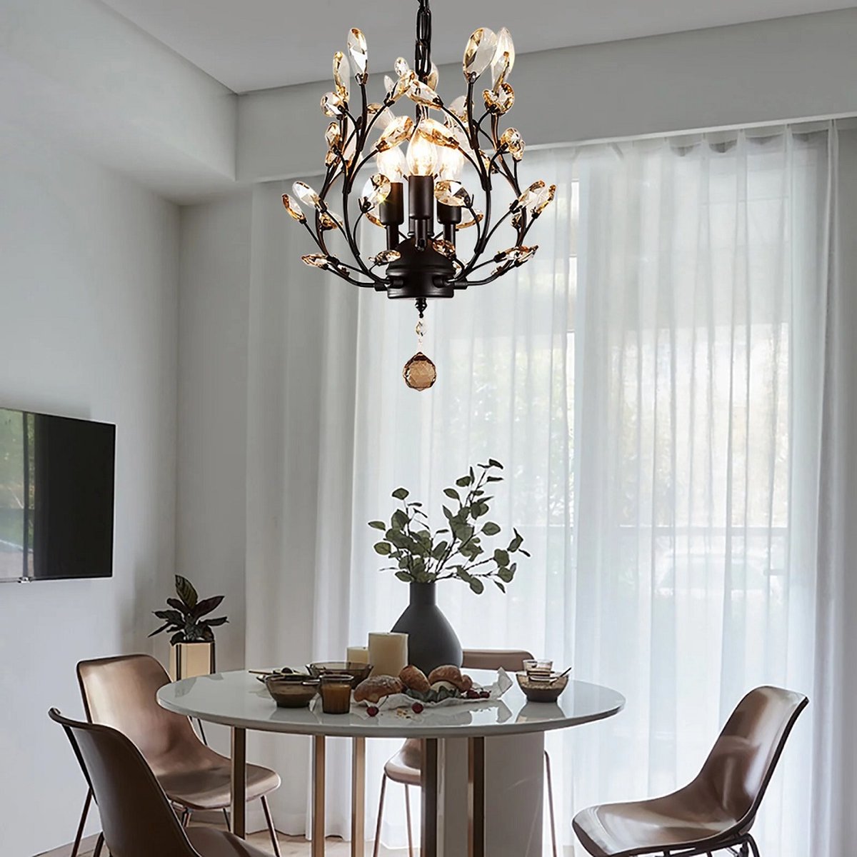 LuxiLamps - Kristallen Sterrenhemel Hanglamp - Kroonluchter - Woonkamer - Zwart - Moderne lamp - 33 cm - Elegante Bloesem Hanglamp
