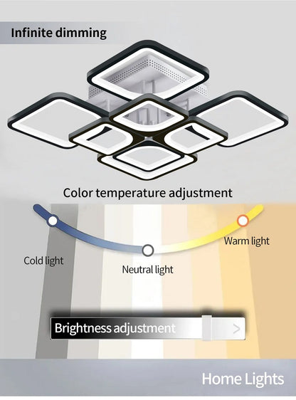 LuxiLamps - LED Bluetooth 4x4 Kop Plafondlamp - Smart lamp - 60 cm - Zwart - Afstandsbediening en APP - Woonkamer Lamp - Plafonniere