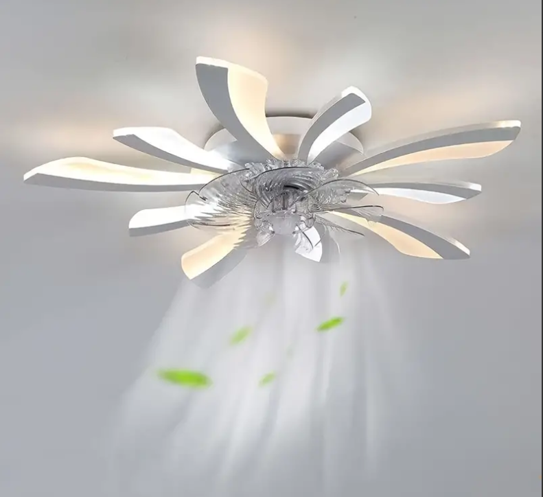 LuxiLamps - 5 Wing Fan Lamp - Dimmable With Remote Control - White - Ceiling Fan With LED - Living Room Lamp - Modern Lamp - Ceiling Lamp