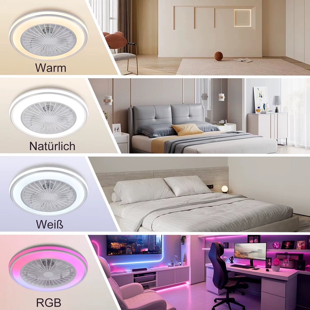RGB Ceiling Fan - With Speaker - Dimmable With Remote Control - 12 Colors - 60W - RGB Music Fan - Living Room Lamp - Chandelier Fan