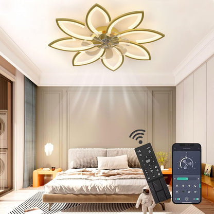 LuxiLamps - 8 Sterren Plafondlamp Met Ventilator - Goud - Met Afstandsbediening - Smart lamp - Dimbaar Met App - 6 Standen Ventilator - Woonkamerlamp - Moderne lamp - Plafoniere