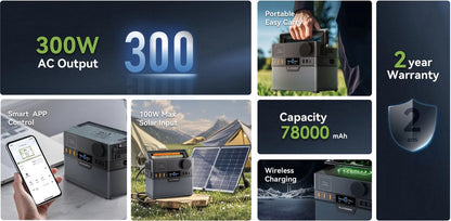 Allpowers - S300 Plus - Draagbare Krachtcentrale - 288Wh Powerstation - Output 300W (500W Piek) - Lithium-Ion - Noodstroomvoorziening - AC 1x, USB, USB-C, DC en Draadloos Opladen - Geschikt voor Kamperen en Reizen