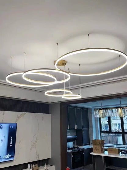 LuxiLamps - 5 Rings - Pendant Lamp - Chandelier - Modern - Gold - Dimmable With Remote Control