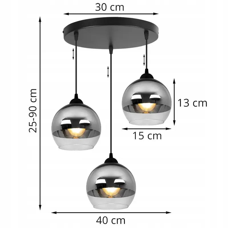 Smoke Glas Hanglamp | 3 Rond Lichts | Chroom | Industrieel | Woonkamer | Eetkamer | Slaapkamer | Zilver Rookglas