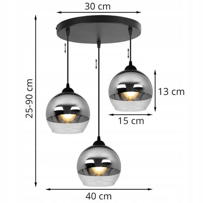 Smoke Glas Hanglamp | 3 Rond Lichts | Chroom | Industrieel | Woonkamer | Eetkamer | Slaapkamer | Zilver Rookglas