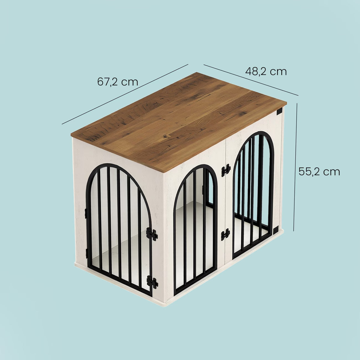 Hondenbench - Meubel - Hondenkooi - Hondenhok - Hondenbox - Bijzettafel - Salontafel - 3 Deuren - 67 × 48 × 55 Cm - Wit