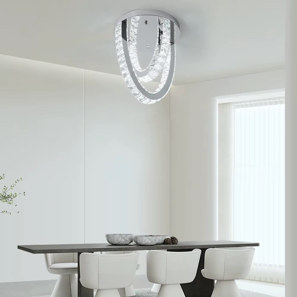 2 Ring Crystal Plafondlamp - Luxe LED Plafondlamp - Chroom - Woondecoratie - 3 Kleuren - Kristallen Kroonluchter - Moderne Plafondlamp - 30 cm