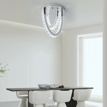 2 Ring Crystal Plafondlamp - Luxe LED Plafondlamp - Chroom - Woondecoratie - 3 Kleuren - Kristallen Kroonluchter - Moderne Plafondlamp - 30 cm