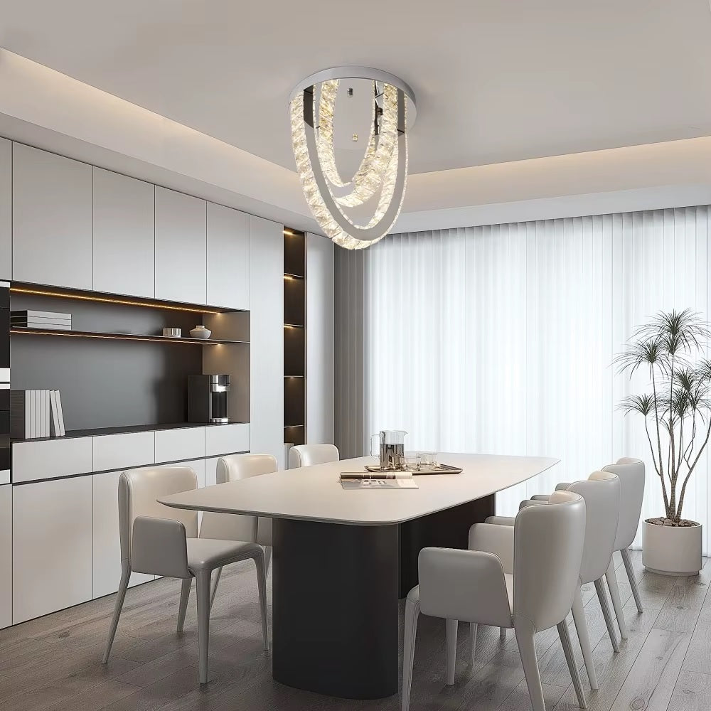 2 Ring Crystal Plafondlamp - Luxe LED Plafondlamp - Chroom - Woondecoratie - 3 Kleuren - Kristallen Kroonluchter - Moderne Plafondlamp - 30 cm