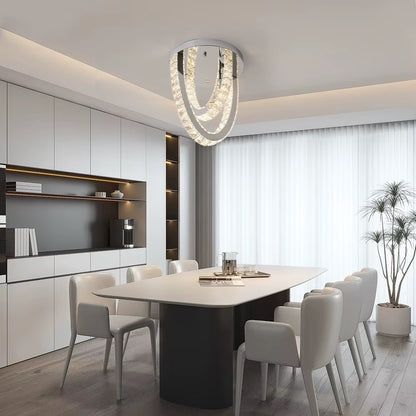 2 Ring Crystal Plafondlamp - Luxe LED Plafondlamp - Chroom - Woondecoratie - 3 Kleuren - Kristallen Kroonluchter - Moderne Plafondlamp - 30 cm
