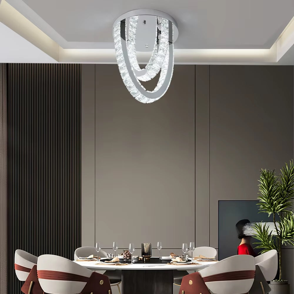 2 Ring Crystal Plafondlamp - Luxe LED Plafondlamp - Chroom - Woondecoratie - 3 Kleuren - Kristallen Kroonluchter - Moderne Plafondlamp - 30 cm