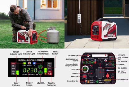 Inverter Generator 3500W - Benzine en LPG/Propaan - Dual Fuel - 3200W - 230V - Stille 4-Takt Generator met Elektrische Start, App-bediening en USB - Voor Camping, Camper en Noodstroom