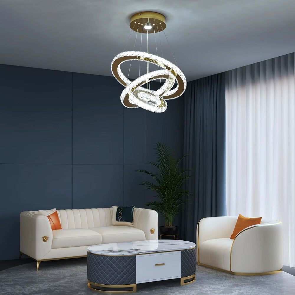 Luxe Kristallen Kroonluchter - Goud - Eettafel Hanglamp - Woonkamerlamp - 3 Ringen - 40 30 20 cm