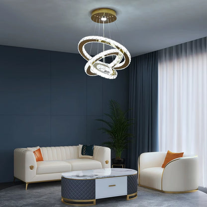 Luxe Kristallen Kroonluchter - Goud - Eettafel Hanglamp - Woonkamerlamp - 3 Ringen - 40 30 20 cm