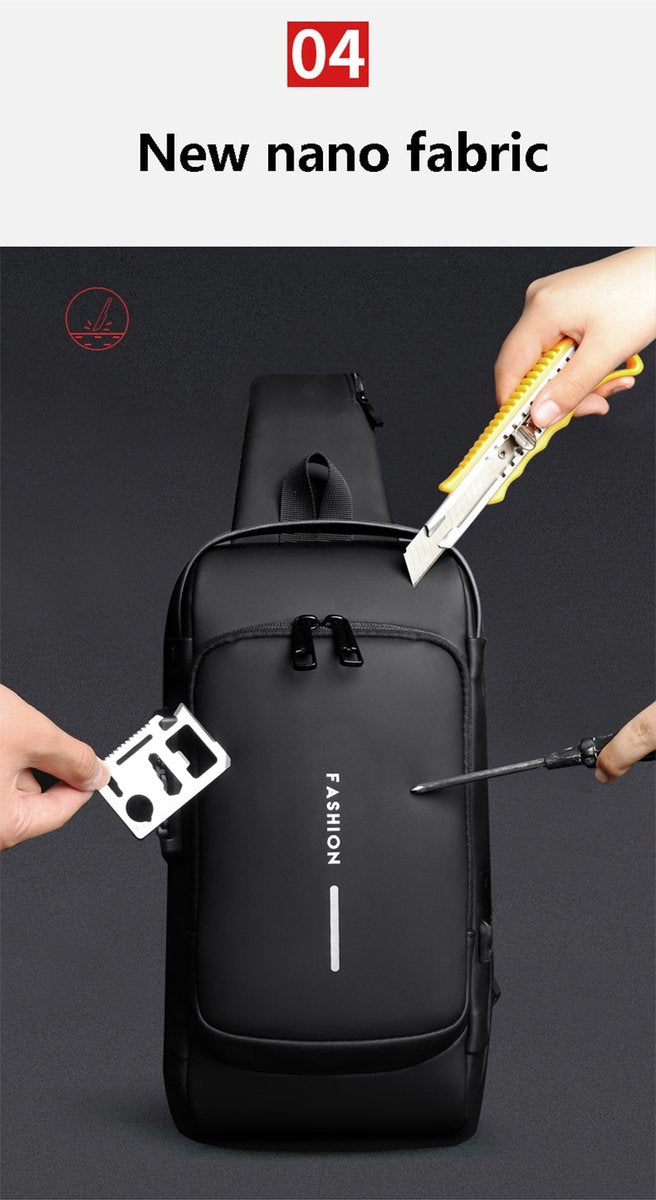 Schoudertas - Crossbody Tas - Heren en Dames - Waterdicht - Anti Diefstal - USB-Poort - Bruin / Grijs - VERNIEUWD!