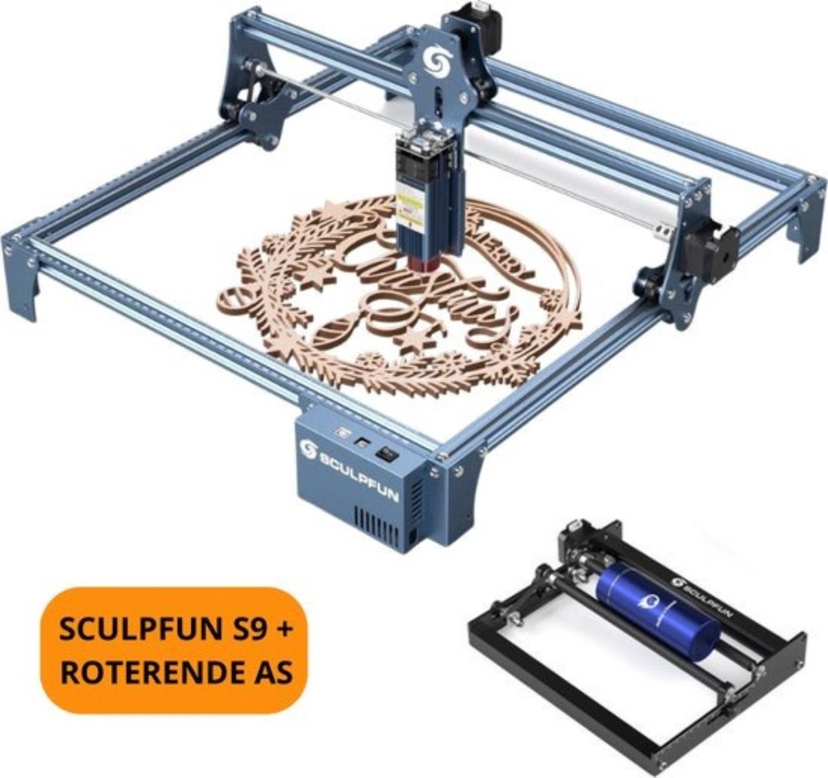 Sculpfun S9 Laser Graveermachine 2 in 1 Set - Met Rotary Roller - Graveermachine - Laser Cutter - Laser Engraver - Graveerset - Laser Snijmachine - Graveerpen