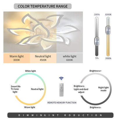 LuxiLamps - 10 Star Ceiling Lamp - White - With Remote Control - Dimmable - Living Room Lamp - Modern Lamp - Ceiling Lamp