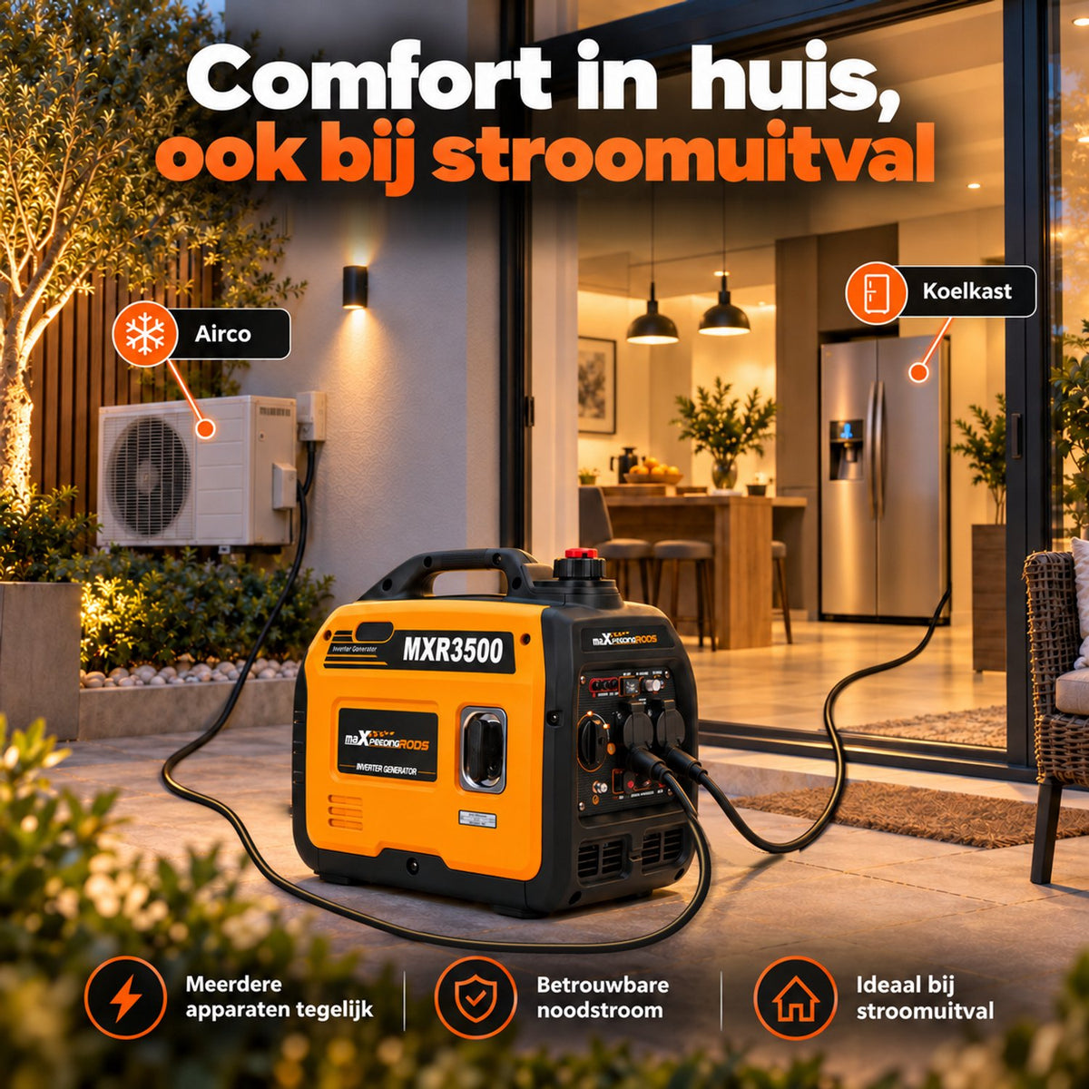 Superstille Inverter Generator Benzine - 3000W Continu - 3300W - Aggregaat - 4-Takt - USB en 220–240 V Stopcontacten - Eco-Modus - Noodstroomaggregaat voor Camping, Reizen en Evenementen - Noodpakket