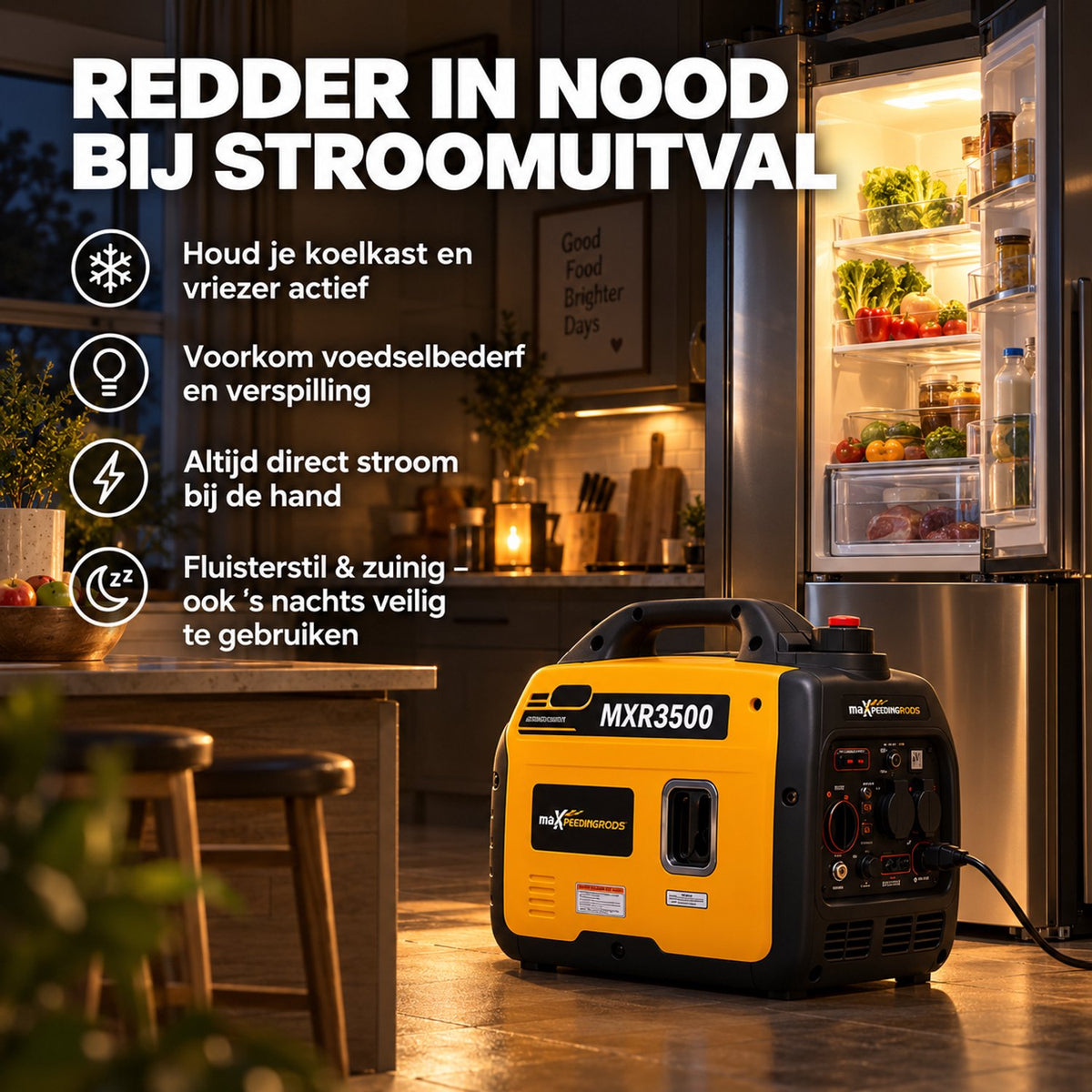 Superstille Inverter Generator Benzine - 3000W Continu - 3300W - Aggregaat - 4-Takt - USB en 220–240 V Stopcontacten - Eco-Modus - Noodstroomaggregaat voor Camping, Reizen en Evenementen - Noodpakket