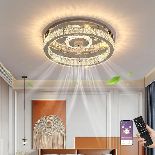 Ventilator Lamp - Plafondventilator - Chroom - Smart Lamp - Dimbaar - 6 Standen - Crystal Ventilator - Keuken Lamp - Woonkamerlamp - Moderne lamp