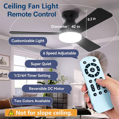 LuxiLamps - 3 Blad Plafondventilator - Moderne LED Ventilator Lamp - 6 Snelheden - Bedienbaar Met Afstandsbediening - 132 cm - Zwart - Woonkamerlamp
