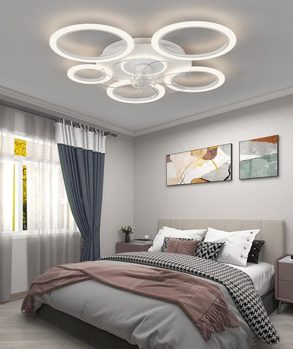 6 Ringen Plafondventilator - Wit - 6 Snelheden - Dimbaar Met Afstandsbediening en APP - Moderne Cirkel Ventilator Licht