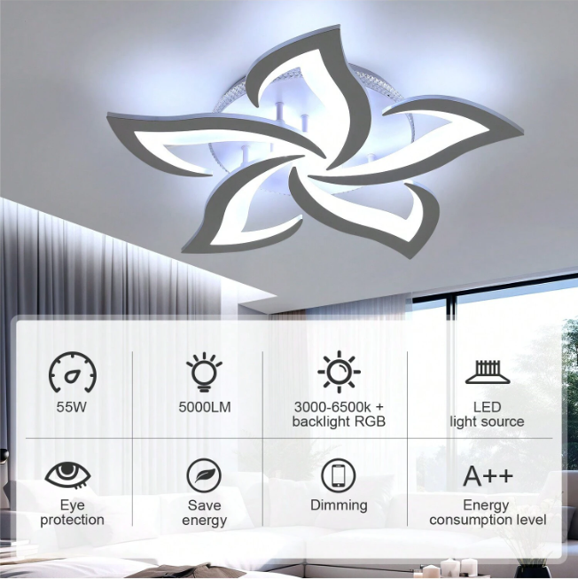 LuxiLamps - 5 Sterren RGB - Plafondlamp - Wit - Afstandsbediening - Smart lamp - Dimbaar Met App - Woonkamerlamp - Moderne lamp - Plafoniere