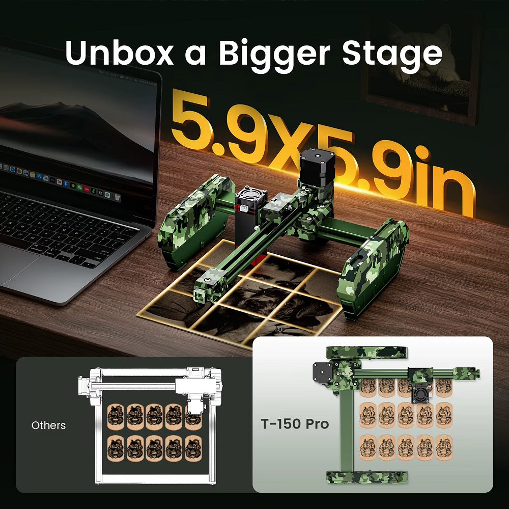 Laser Graveermachine T150 Pro 6W - Laser Cutter - Laserprinter All In One - Graveren - Display - Groen - Laser Snijmachine - Bedienbaar Met APP