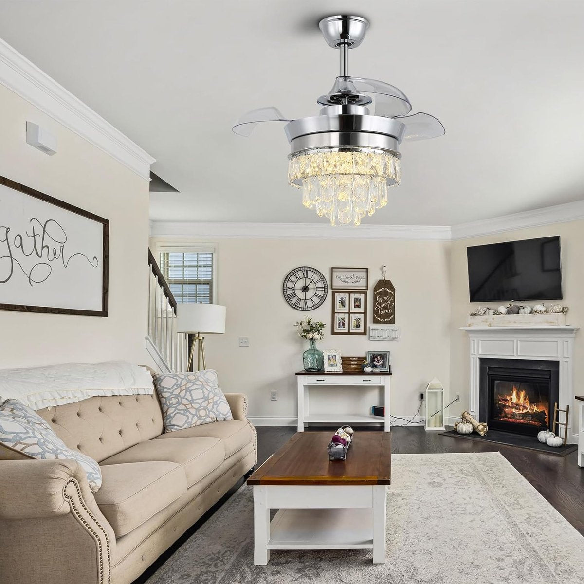 Hanglamp Ventilator - Chroom - 3 Blad - Dimbaar Met Afstandsbediening - 55 cm - 6 Standen - Woonkamer Ventilator Lamp - Plafondventilator - 22 inch