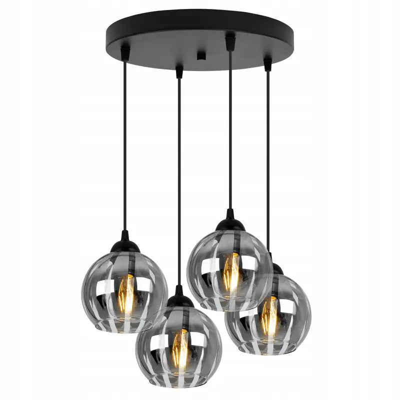 Smoke Glas Hanglamp | 4 Rond Lichts | Chroom | Industrieel | Woonkamer | Eetkamer | Slaapkamer | Zilver Rookglas