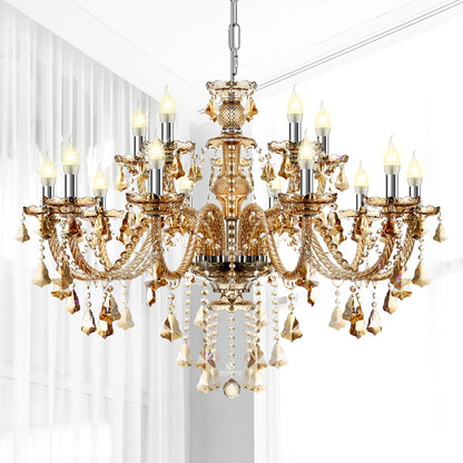 Crystal Chandelier - 15 Arm Kristallen Kroonluchter - Cognac - Hanglamp - Woonkamerlamp - Moderne lamp - Plafonniere