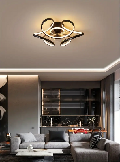 LuxiLamps - Krullen Ventilator Plafondlamp - Plafondventilator 50 cm - Zwart - Smart Lamp - Met Dimmer - 6 Standen Ventilator - Keuken Lamp - Woonkamer Lamp - Moderne Lamp - Slaapkamer Lamp Ventilator