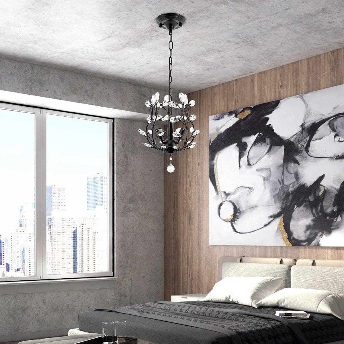 LuxiLamps - Kristallen Sterrenhemel Hanglamp - Kroonluchter - Woonkamer - Zwart - Moderne lamp - 33 cm - Elegante Bloesem Hanglamp