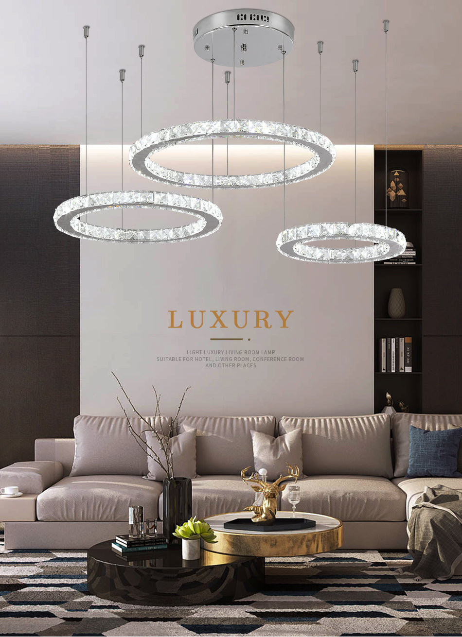 Crystal Pendant Lamp - 3 Rings Chandelier - Crystal Led Pendant Lamp - Living Room Lamp - Cold White - Modern Lamp - Pendant Lamp