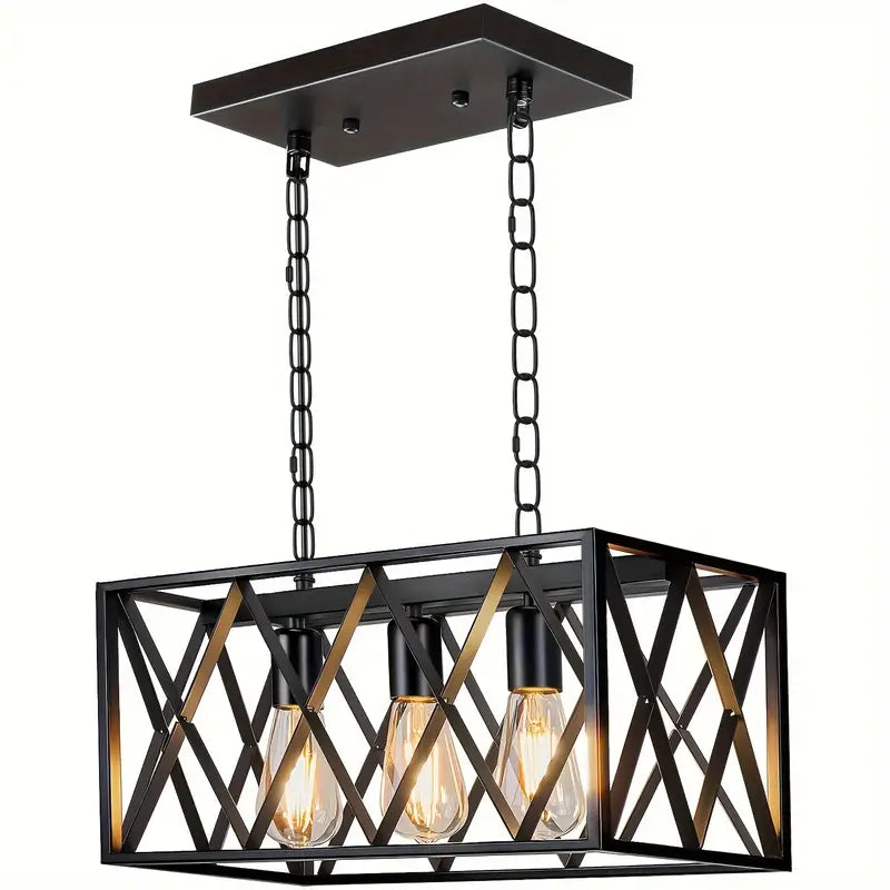 LuxiLamps - Vintage Boerderij Hanglamp - 3 Lichten - Metaal Kroonluchter - E27 - Kooi Design