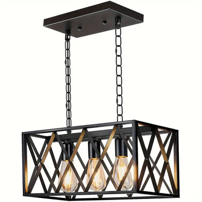 LuxiLamps - Vintage Boerderij Hanglamp - 3 Lichten - Metaal Kroonluchter - E27 - Kooi Design