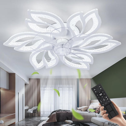 6 Bloem Crystal Ventilator Lamp - Plafondventilator - Wit - 6 Standen - Smart Lamp - Dimbaar - Kroonluchter Ventilator - Chandelier Fan - Woonkamerlamp - Ventilator Lampen