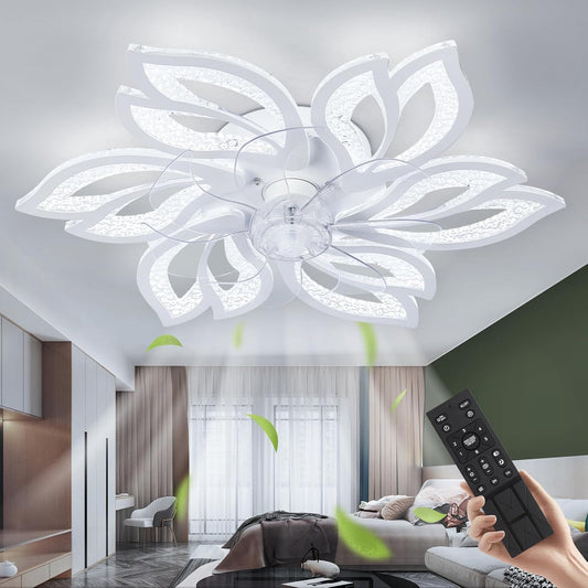 6 Bloem Crystal Ventilator Lamp - Plafondventilator - Wit - 6 Standen - Smart Lamp - Dimbaar - Kroonluchter Ventilator - Chandelier Fan - Woonkamerlamp - Ventilator Lampen