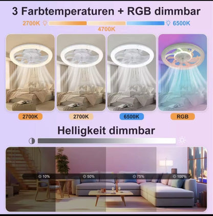 RGB Plafondventilator - Met Speaker - Dimbaar Met Afstandsbediening - 12 Kleuren - 60W - RGB Muziek Ventilator - Woonkamerlamp - Kroonluchter Ventilator