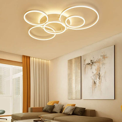 Led Plafondlamp - 6 Ringen - Dimbaar met Afstandsbediening - 108 Watt - Modern Design - Wit - Plafonniere - Modern - Woonkamer - Eettafel - Keuken - Slaapkamer