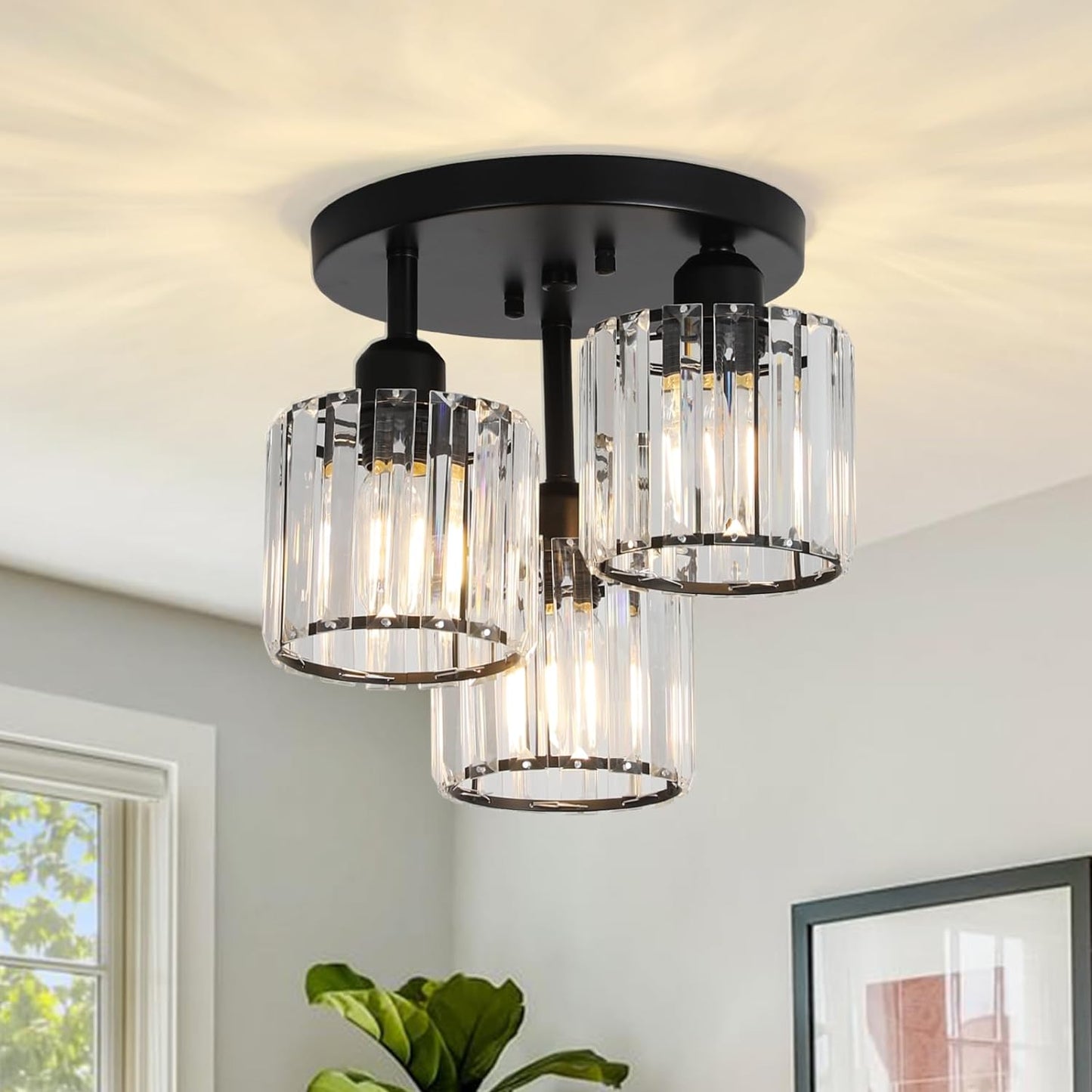 Moderne Kristallen Kroonluchter - 3 Kop Crystal Plafondlamp - K9-Kristal - E27 - Zwart - Verlichting - Plafonnière