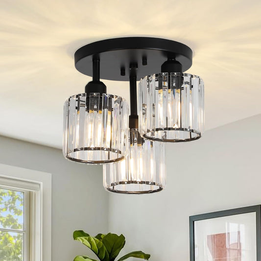 Moderne Kristallen Kroonluchter - 3 Kop Crystal Plafondlamp - K9-Kristal - E27 - Zwart - Verlichting - Plafonnière