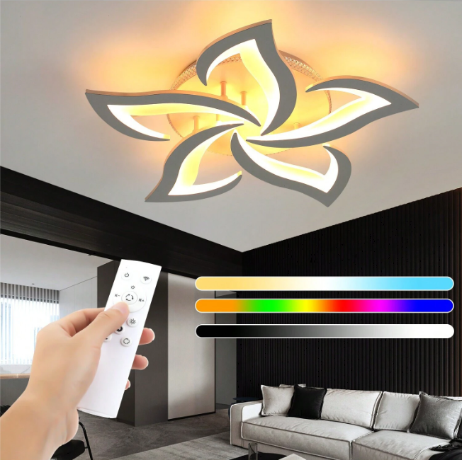 LuxiLamps - 5 Sterren RGB - Plafondlamp - Wit - Afstandsbediening - Smart lamp - Dimbaar Met App - Woonkamerlamp - Moderne lamp - Plafoniere