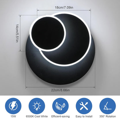 LuxiLamps - Led Wandlamp - 350 ° Draaibaar - Moderne Wandlamp - Zwart - Wall Lamp - LED Muurverlichting