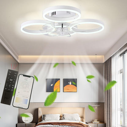 LuxiLamps - 4 Ringen Ventilator - Wit - 60 cm - Smart Lamp - Kroonluchter - Dimbaar Met Afstandsbediening - 64W