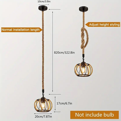 Pendant Lamp - Vintage Rope Lamp - For Living Room or Dining Room - Chandelier - Adjustable - Modern Pendant Lamp