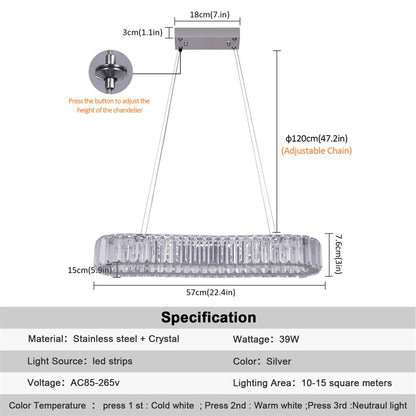 Kroonluchter - Crystal Led Hanglamp - Woonkamerlamp - 57cm - Met Afstandsbediening - Moderne lamp - Hanglamp