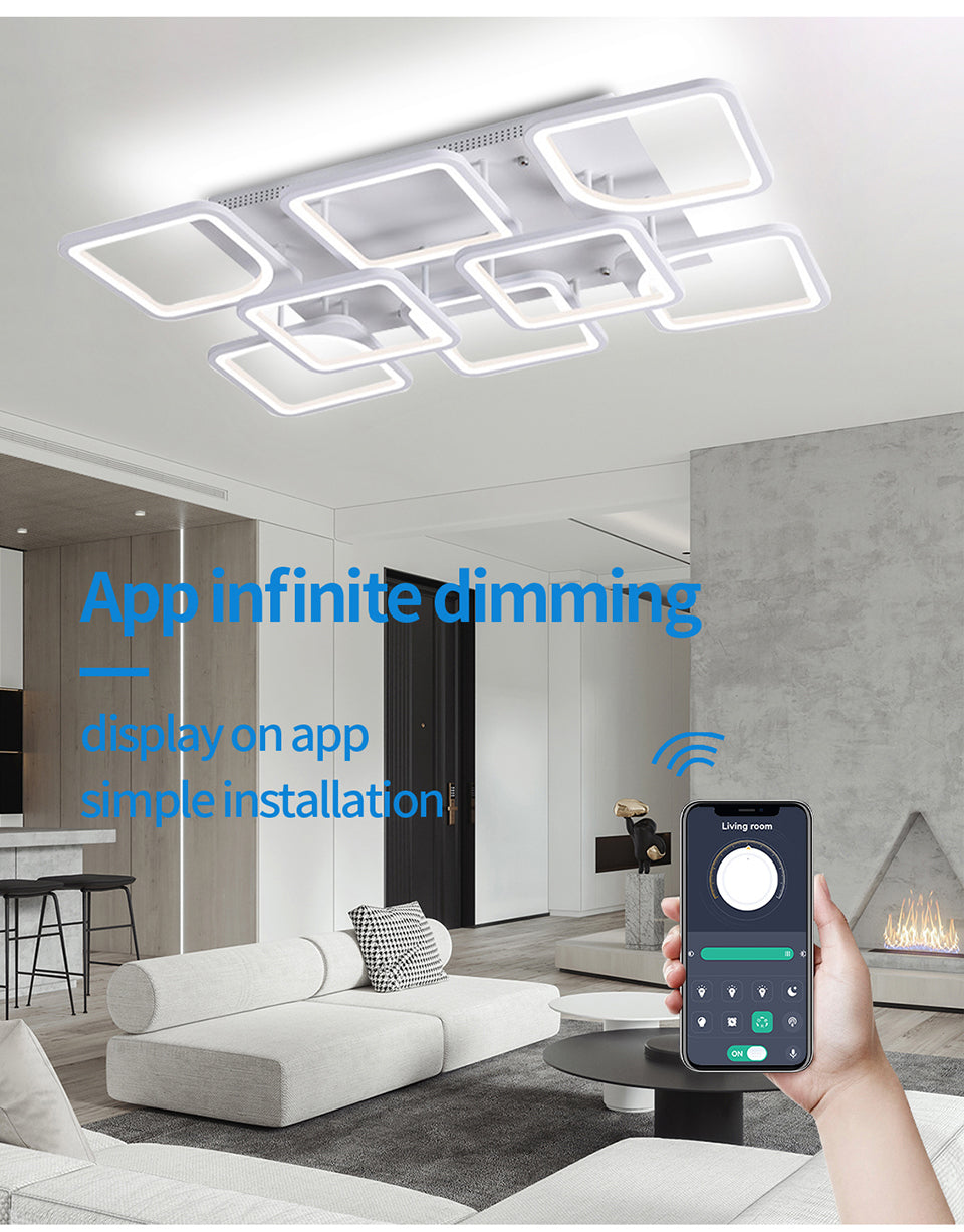 LuxiLamps - 8 Head Ceiling Lamp - Smart Lamp - White - 90cm - Remote Control and APP - Living Room Lamp - Ceiling Lamp