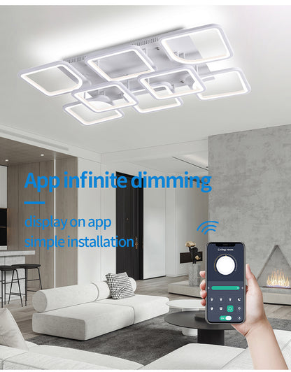 LuxiLamps - 8 Head Ceiling Lamp - Smart Lamp - White - 90cm - Remote Control and APP - Living Room Lamp - Ceiling Lamp