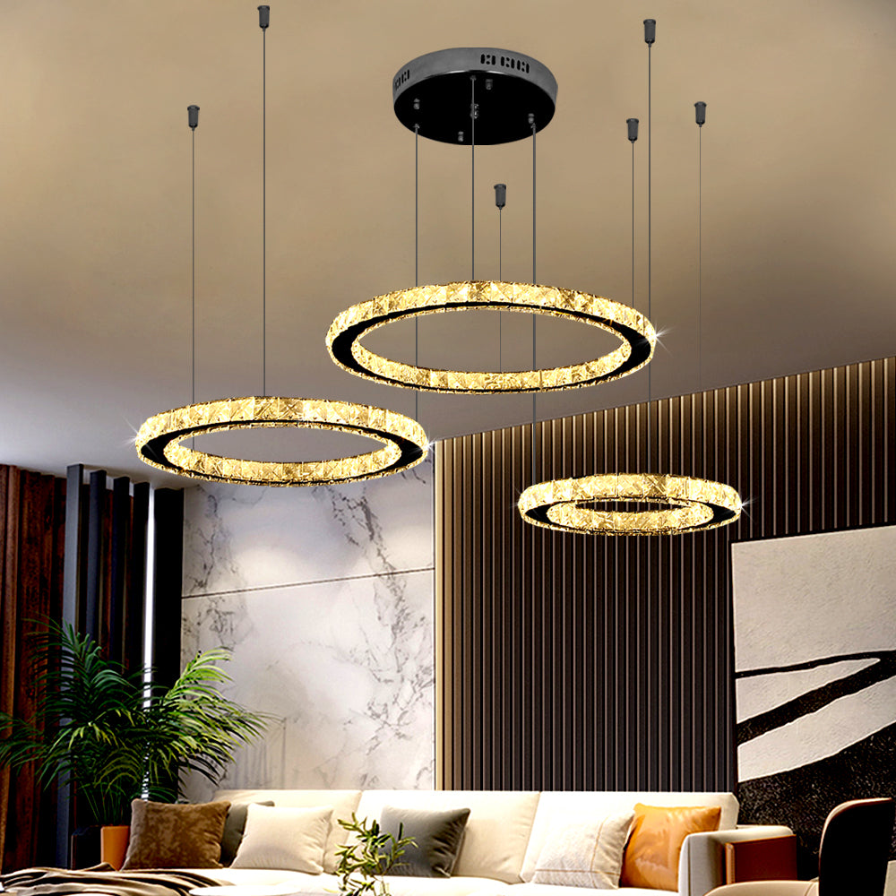 Crystal Pendant Lamp - 3 Rings Chandelier - Crystal Led Pendant Lamp - Living Room Lamp - Cold White - Modern Lamp - Pendant Lamp